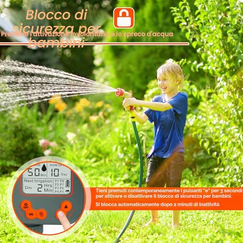 Battery Powered Irrigation Programmer, Irrigation Timer with Rain Sensor and 8 Separate Watering Modes Automatic/Manual Computer Irrigation for Garden, Lawn, Patio, Farm