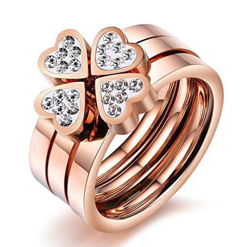 Apluto Rings For Womens Mens Stainless Steel Four Leaf Clover Hearts Rose Golden