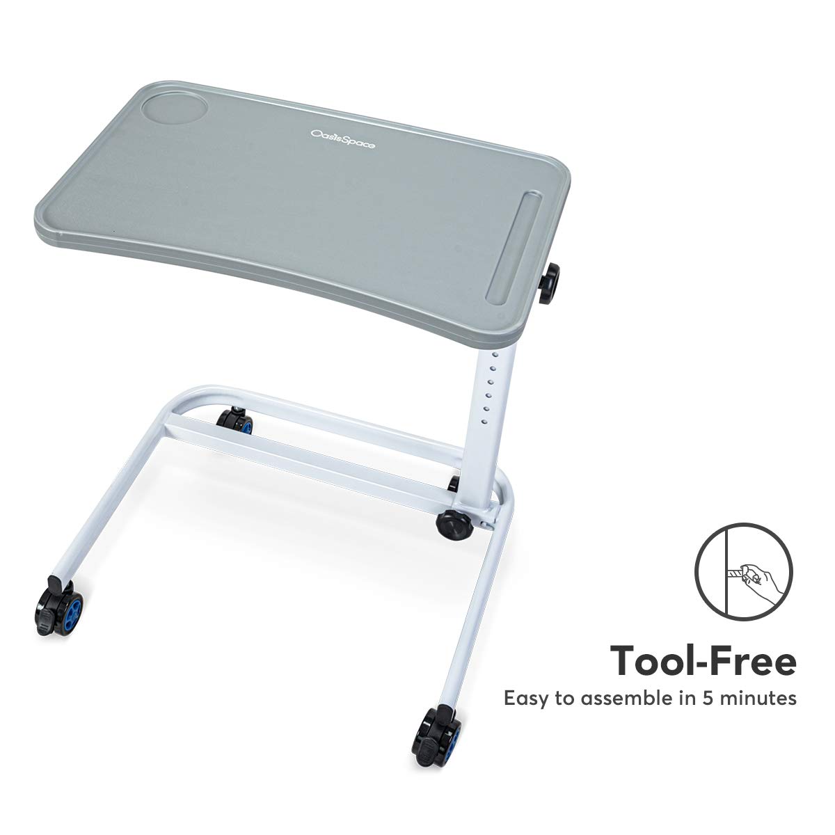 OasisSpace Overbed Table, Hospital Bed Table with Holder, Adjustable Over Bedside with Wheels for Hospital and Home Use - Laptop, Reading, Eating Cart Stand - Bedridden, Elderly, Senior