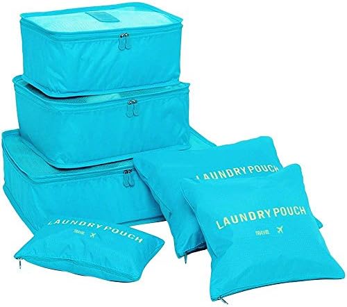 aKing Packing Cubes Set of 6 Travel Organizers with Laundry Bag for Travel Compression(Blue)