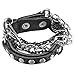 INBLUE Men's Alloy Genuine Leather Bracelet Bangle Cuff Black Silver Tone Ball Curb Chain Adjustable