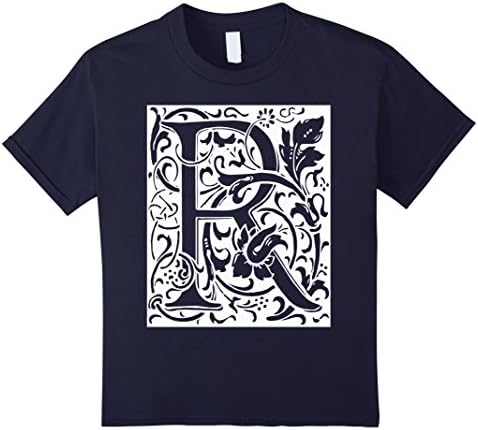 Kids Giant Letter R Scroll Initial Monogram  Tee Shirt 8 Navy