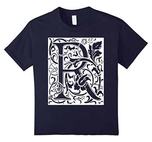 Kids Giant Letter R Scroll Initial Monogram  Tee Shirt 8 Navy