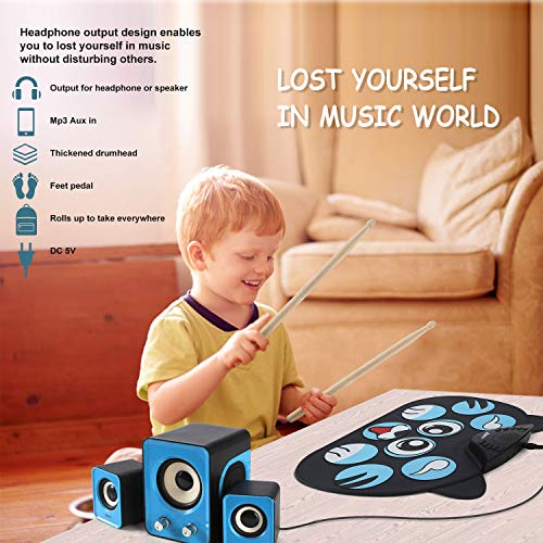 Lujex Portable Electronic Drum,9 Keys Electric Drum Pad Foldable Roll Up Portable Drum Practice Best Birthday and Christmas Gift for Kids (No Speaker and Battery)