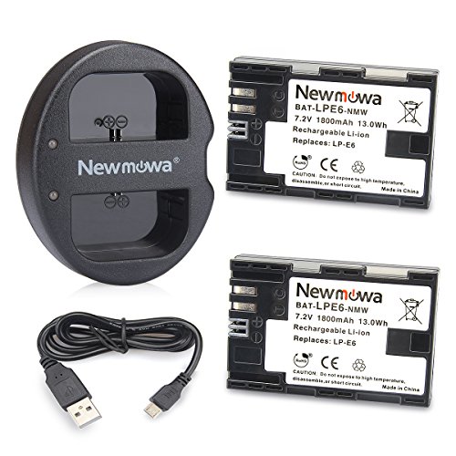 Newmowa LP-E6 Battery (2 pack) and Dual USB Charger for Canon LP-E6, LP-E6N and Canon EOS 5DS R, EOS 5DS, EOS 5D Mark III, EOS 5D Mark II, EOS 6D, EOS 7D, EOS 7D Mark II, EOS 60D, EOS 60Da, EOS 70D