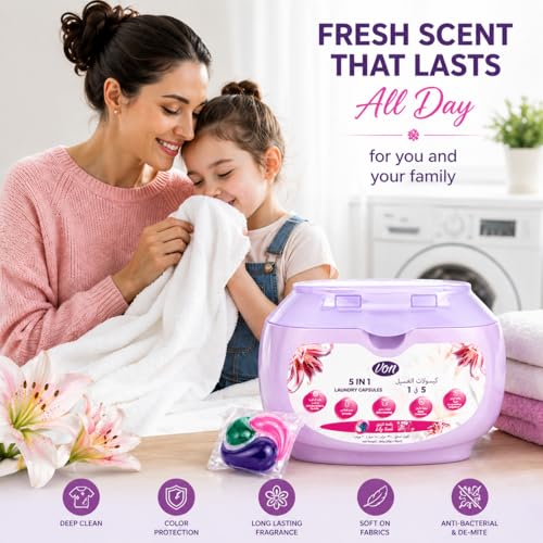 VON 5 in 1 Laundry Pods 18 Count Pack of 4 – 72 Pods Total | Powerful Laundry Detergent Liquid Capsules with Deep Clean, Stain Removal, Softener, Color Protection & Long Lasting Lily Scent Freshness