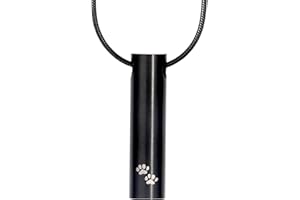 HappyTails Pet Cremation Jewelry, Urn Necklace for Ashes of Dogs&Cats, Memorial Locket Pendant with Filling Kit, Funeral Keepsake Cremation Jewelry for Women&Men, Black with Paw Print