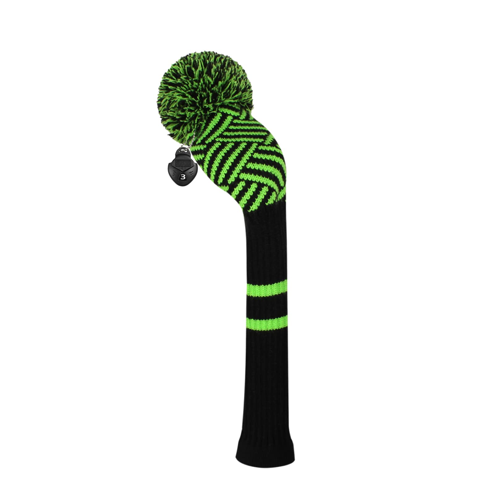 Knit Woods Golf Club Head Cover, 1pcs Pack, Fit Fairways, with Rotating Number Tag (Geen Pom Pom)