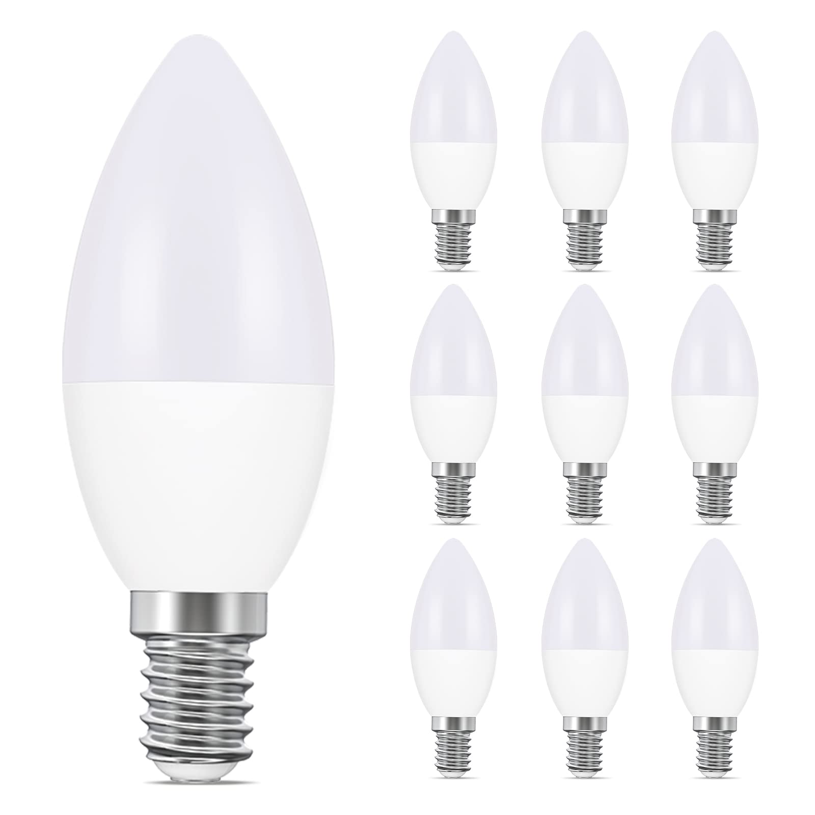 LEDYA E14 LED Candle Light Bulbs, 5W 400lm SES Candle Bulb 40w Equivalent, 3000K Warm White, Non Dimmable, Small Screw Candle for Chandelier, Pack of 10 (19031)
