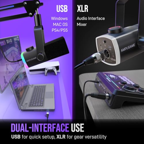 FIFINE AM8 Upgradation Gaming Microphone with RGB Boom Arm for Streaming, Podcast, XLR/USB Dynamic Mic with Mix Control, Tap-to-Mute for PC/Computer/Laptop/Mac/Audio Mixer Recording - AM8PROT