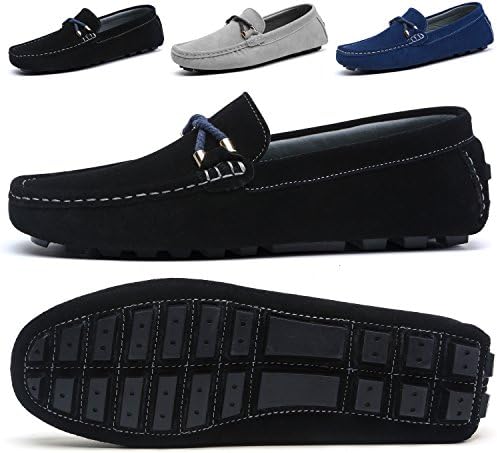 Men's Moccasins Loafers Suede Wide Driving Shoes Brown Fashion Slip on Flats Shoes(14,Black)
