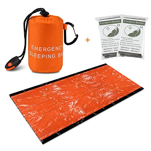 Emergency Sleeping Bag, Large Thermal Mylar Foil Space Blanket Heat Sheets for Outdoors, Hiking, Survival, Marathons or First Aid