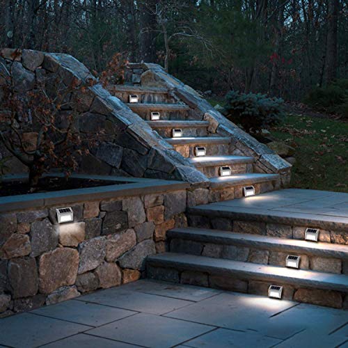 INCX Solar Deck Lights, 3 LED Solar Step Lights Outdoor Auto On/Off Stainless Steel Solar Stair Lights Waterproof Wireless Solar Powered Lights for Fence Patio Garden Pathway - White Light 8 Pack