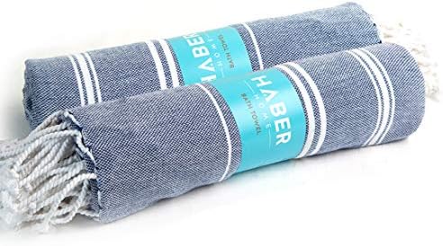 Haber Turkish Towels for Beach, Fast Dry Towel for Bath, 100% Cotton Towels for Multipurpose Gym, Yoga, Workout (Pack of 2, Bath, Blue)
