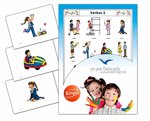 Verbs Flashcards in Spanish Language - Flash Cards with Matching Bingo Game for Toddlers, Kids, Children and Adults - Size 4.13  5.83 in - DIN A6