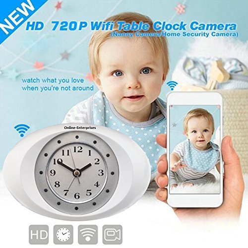 Online-Enterprises Hidden Camera w/Alarm Clock HD 720P / IP wifi access online / Use as a baby monitor, watch pets or use as a spy camera with 11 auto IR lights / Save video to cell phone