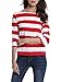 FENSACE Womens 3/4 Sleeve Cotton Red and White Striped T-Shirt,Red,Small