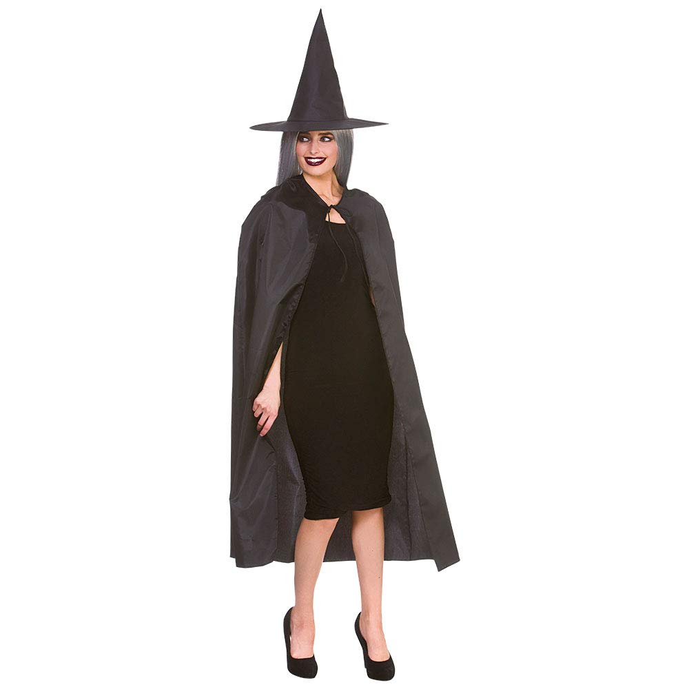 Adult Ladies Black Wicked Witch Cape & Hat Fancy Dress Accessory