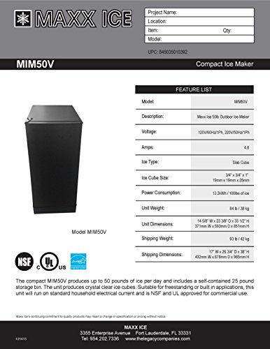 Maxx Ice MIM50V Energy Star Built-In Undercounter 50Lb Ice Maker 14.6in in Black - REFURBISHED - Thumbnail 7