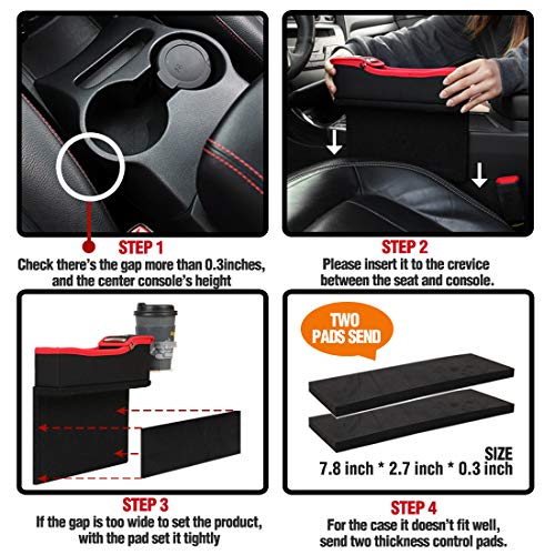 KMMOTORS Coin Side Pocket Red Console Side Organizer Crevice Filler Console Side Organizer Multi-Functional Storage (Red. Driver. with Cupholder) - Thumbnail 3