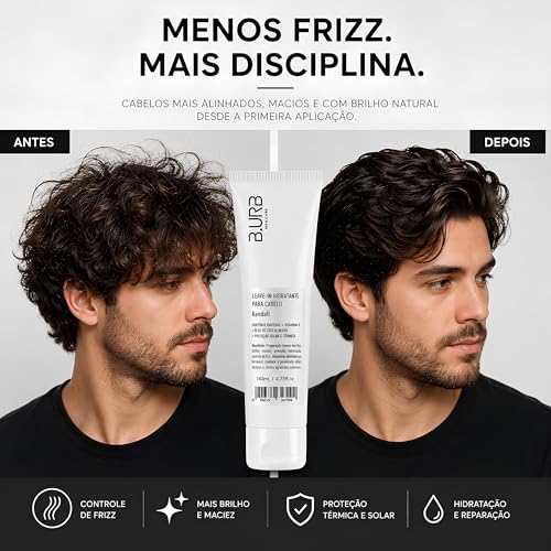 B.URB Leave-In Masculino Kendall 150ml Antifrizz, Proteção Térmica e Hidratação