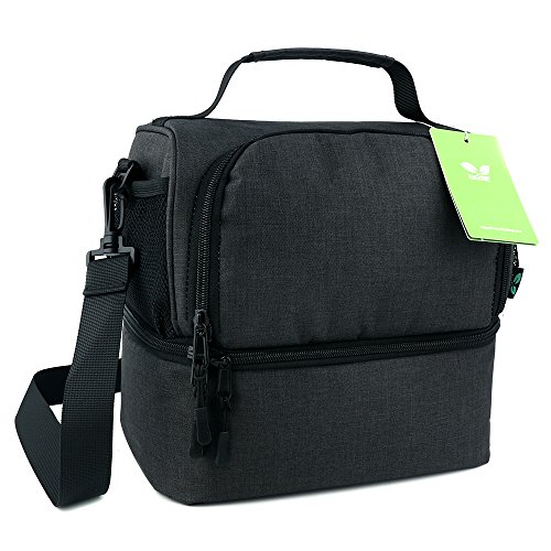 F40C4TMP Large Lunch Bag for Men Women, 2 Compartments Lunch Tote Bag Keep Cool and Warm Insulated Lunchbox Bag Waterproof with Shoulder Strap 12 Cans (Grey N19)