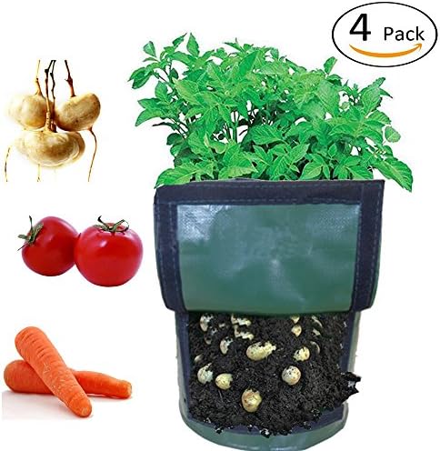 Casolly 7 Gallon PE Garden Potato Grow Bags with Handles for Gardening - 4 Pack