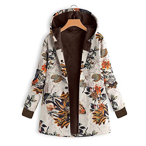 Women's Jacket Duseedik Womens Winter Warm Outwear Floral Print Hooded Pockets Vintage Oversize Coats (Orange A, US:6/CN:M) - Thumbnail 2