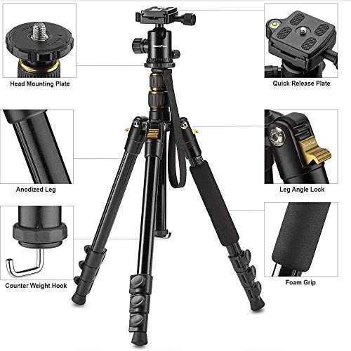 Professional Camera Tripod & Monopod â€“ Portable Tripod Stand with 360Â° Ball Head â€“ 57â€ DSLR Tripod for Video â€“ Lightweight Aluminum Travel Tripod