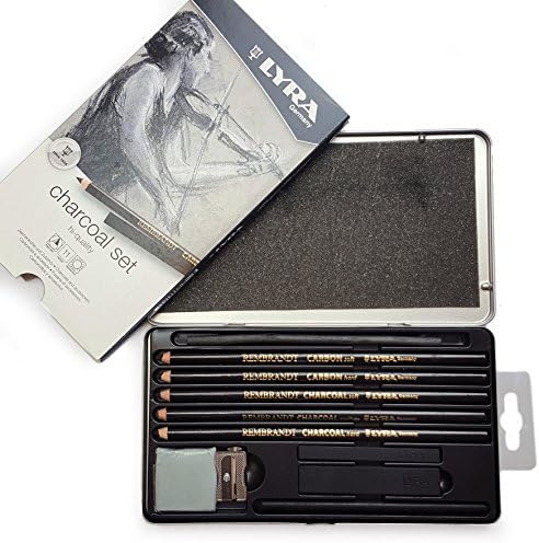 Lyra 11 Piece Superior Charcoal Pencil Set with accessories - Made in Germany