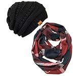 Wrapables Plaid Print Winter Infinity Scarf and Beanie Hat Set, Navy and Wine Wrapables Plaid Print Winter Infinity Scarf and Beanie Hat Set, Navy and Wine