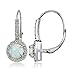 Sterling Silver Created White Opal and White Topaz Round Leverback Earrings