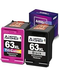 AISEN Remanufactured HP Ink Cartridge 63 Replacement for HP 63XL 63 XL Used in Officejet 3830 5255 5258 4650 5230 Envy 4520 4512 4513 DeskJet 1112 1110 3630 3632 2130 2132 Printer(1 Black 1 Tri-Color)