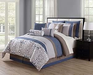 Amazon.com: 14 Piece Chloe Navy/Gray/Taupe Reversible Bed