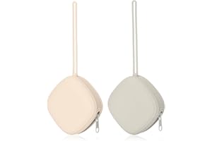 AULEGE Silicone Pacifier Holder Case, Baby Binky Silicone Cover Pouch, Silicone Pacifier Storage Case for Diaper Bag, 2 Pack (Light Grey, Cream)