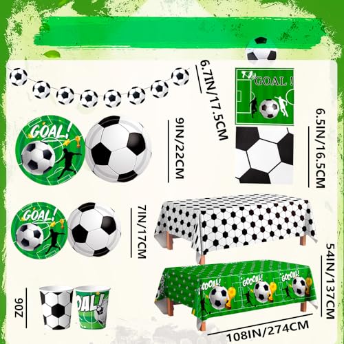 Football Party Supplies, 24 Guests Tableware for Birthday Football Parties – Football Party Plates Napkins Table Cloth Flag etc Birthday Decorations Football Theme