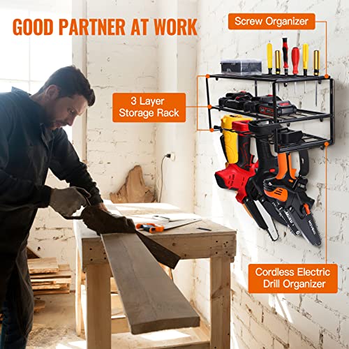 Storage Rack, Heavy Duty Floating Tool Shelf, Wall Mounted Storage Shelves for Handheld & Power Tools, Pimpimsky Compact Steel Design with 5 slot, Workshop | Shed | Garage Tool Organizer