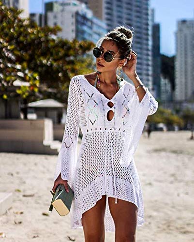 ZIYYOOHY Elegant Crochet Stricken Bikini Cover Up Boho Strandponcho Strandkleid Häkelkleid – Bild 3