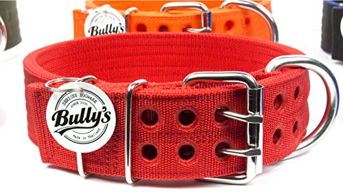 Pitbull Collar, Dog Collar for Large Dogs, Heavy Duty Nylon, Stainless Steel Hardware (XXXL-2 Inches Wide, Fire Engine Red)
