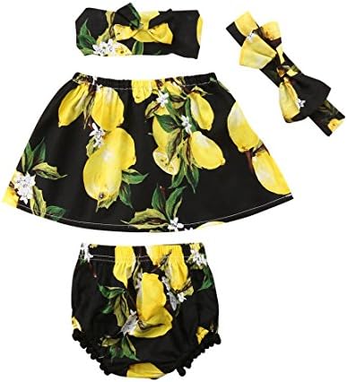 EasonJ Baby Girls Clothes Lemon Fruit Romper Bodysuit Dress Newborn Outfits Summer (12-18 Months, 4Pcs/Set)