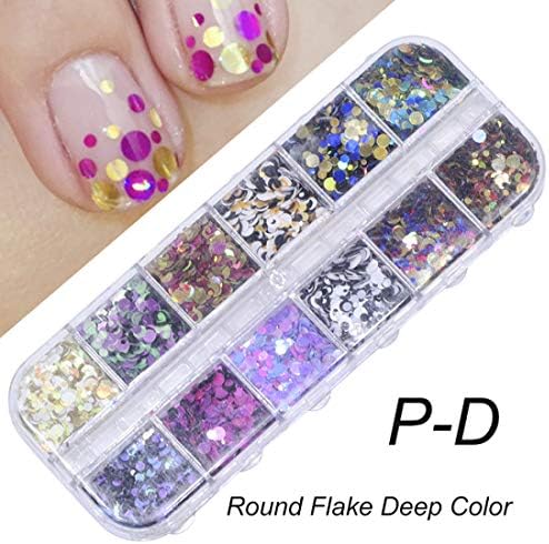 12 Grids Nail Glitter/Flakes/Mirror Powder 3D Charms Mermaid Irregular Star Round Sequins Dust Set Decoration For Nail TR844 P-D