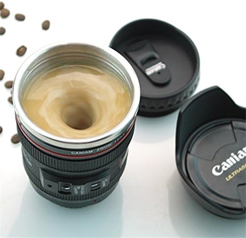 300ml Creative Camera Lens Self Stirring Coffee Cup Mugs Stainless Steel Double Insulated Smart Mixing Coffee Tea Mug
