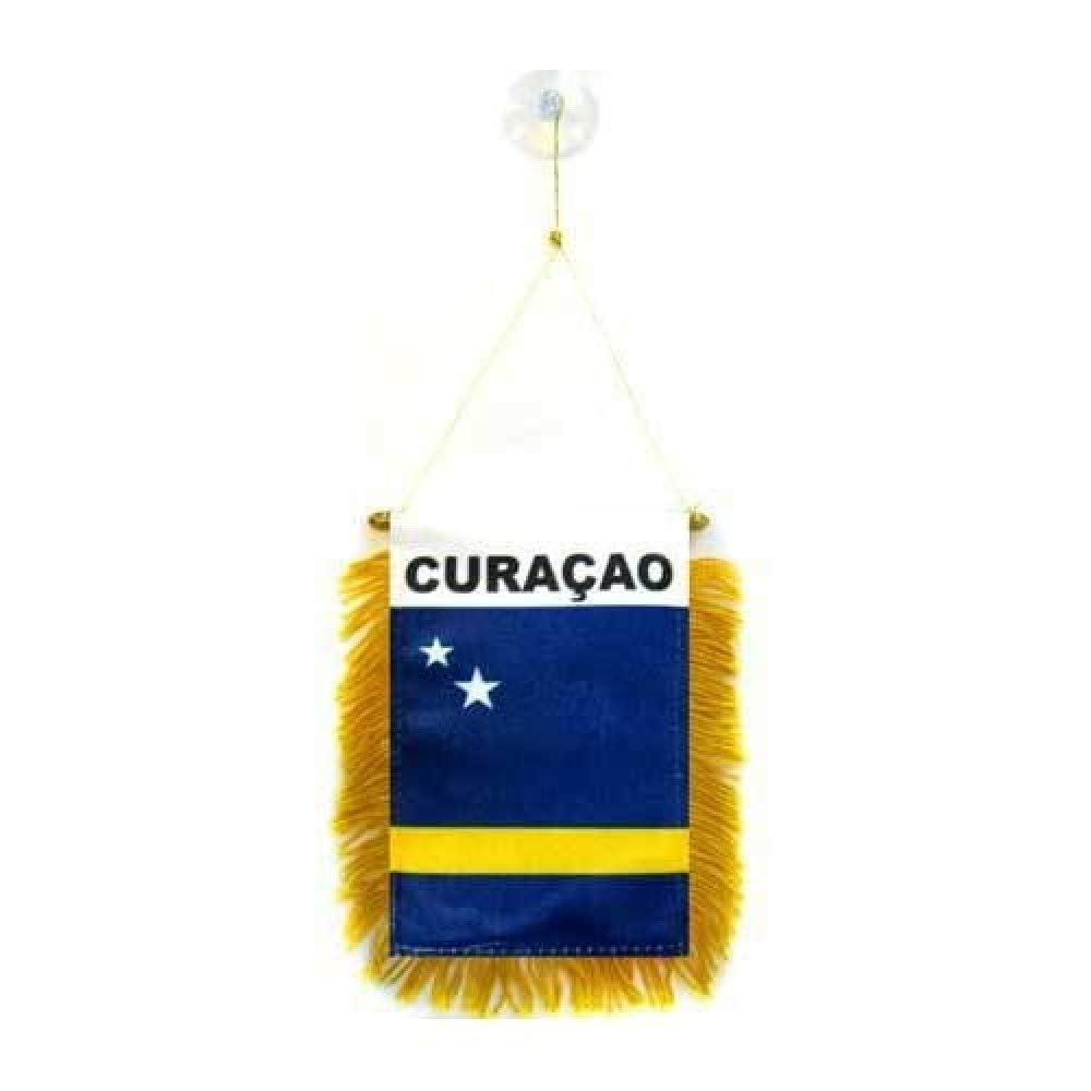 AZ FLAG - Curaçao Mini Banner - 6'' x 4'' - 100% Polyester Curaçaoan Small Pennant for Car - Double-sided Flag with Suction Cup Hanger — image 1