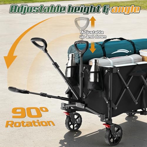 Wagons Carts Foldable,Collapsible Wagon with Wheels,450LBS Heavy Duty Beach Wagon Cart,Lightweight Portable Folding Utility Wagon Cart with Cup Holders for Camping, Garden, Sports, Grocery pcs