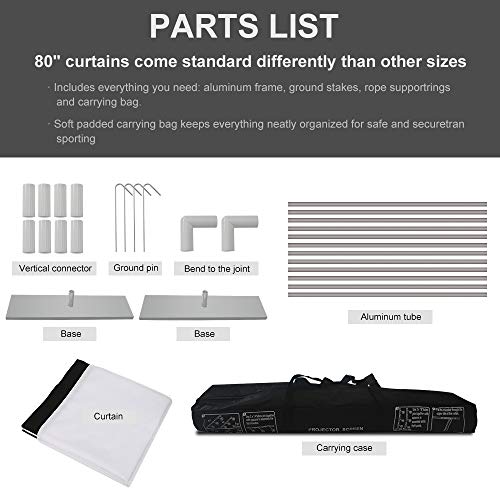 Projector Screen with Stand 80 inch Portable Projection Screen 16:9 4K HD Rear Front Projections Movies Screen with Carry Bag for Indoor Outdoor Home Theater Backyard Cinema Trave ... - Thumbnail 4
