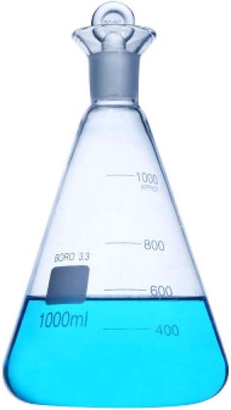 1 Piece Glass Erlenmeyer Flask Conical Beaker with Piston Graduated Measuring Cup Borosilicate High Temperature Resistant Liquid Container Laboratory / 1000ml / Transparent
