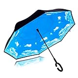Inverted Umbrella Double Layer Wind Proof,UV Proof Reverse Folding Umbrella with Carrying Bag