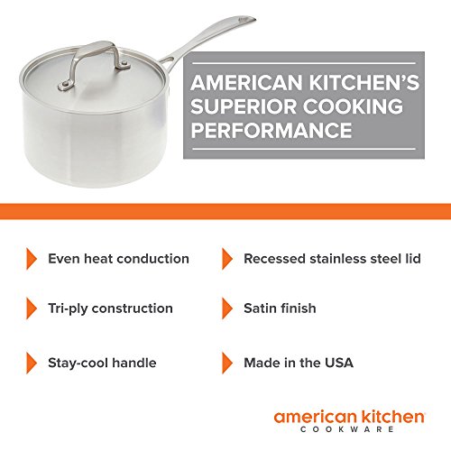 Stainless Steel Saucepan-American Kitchen 3-Quart Premium Stainless Steel Saucepan - Superior Heat Conductivity - Tri-Ply Construction - 6-In Stainless Steel Lid - Dishwasher Safe - Made in USA - Thumbnail 3
