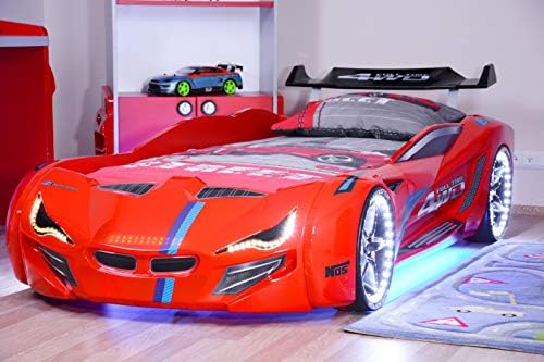 WonderSleep LED Lights Car Kids Bed with a Mattress and Set of Sheets