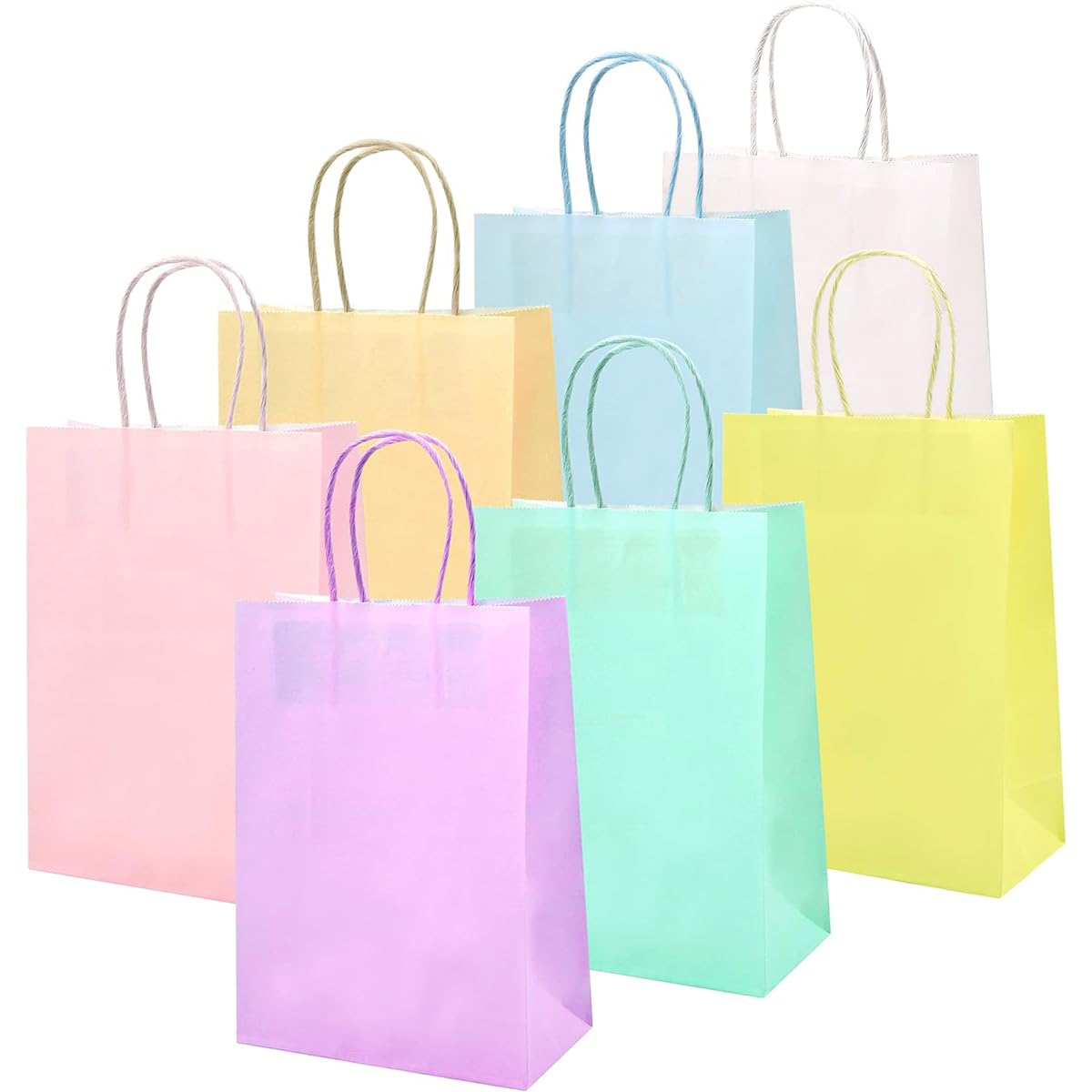 28PCS Paper Party Bags, Pastel Pink Kraft Party Favor Bags, Colorful Paper Gift Bag with Handles for Birthday Wedding Baby Shower Celebrations Christmas Halloween Holiday Supplies, 22x16x8cm